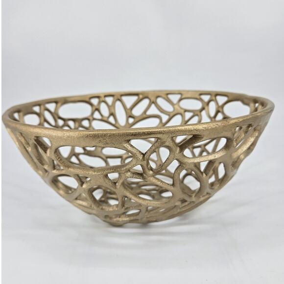 Abstract Large Brutalist Avant Garde Gold Tone Decorative Design Bowl Decor - Picture 1 of 16